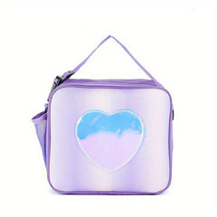 Laser Rainbow Heart Lunch Bag Handbag Insulated Bento Pack Crossbody Bag