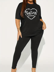 Women's 2 Piece Set Slogan & Heart Print Top & Pants
