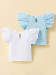 2 Baby Girl's Flutter Sleeve Tops Summer T shirts