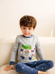 Boys Crocodile Astronaut Cartoon Top & Pants Homewear Set
