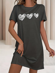 Heart Print Short Sleeve T-shirt Sleep Dress