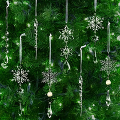 10pcs Christmas Tree Decoration Crystal Ornaments Hanging Acrylic Snowflakes