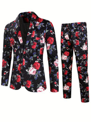 Rose Full Body Print Men's Business Suit