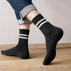 10 Pairs Men's Vertical Striped Crew Socks - Comfortable & Breathable