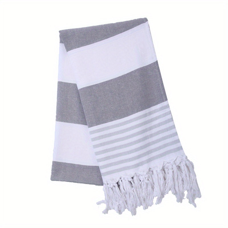 Striped Beach Towel With Tassels 99 06x180 Ultra Soft Handwoven Cotton