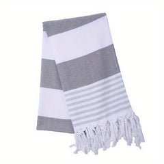 Striped Beach Towel With Tassels 99 06x180 Ultra Soft Handwoven Cotton