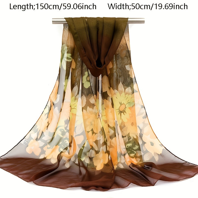 Boho Flower Print Chiffon Scarf Silk Shawl Hijab