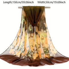 Boho Flower Print Chiffon Scarf Silk Shawl Hijab