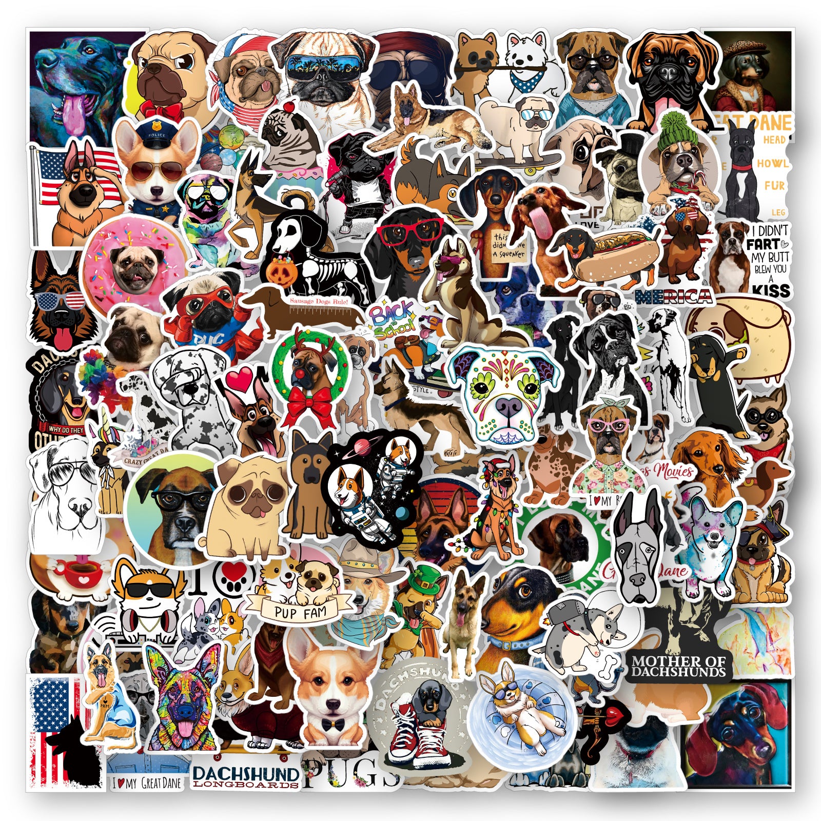 103pcs Mixed Dog Laptop Stickers Waterproof Dog Decals Pack Water Bottles
