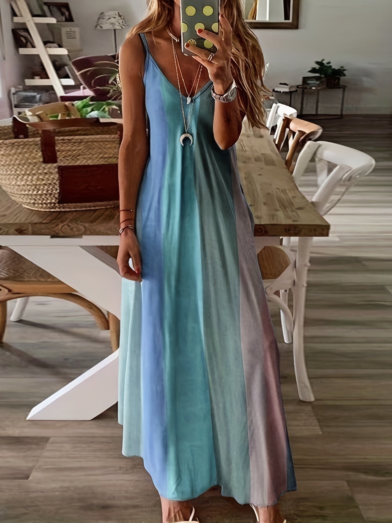 Colorblock V Neck Maxi Cami Dress