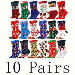 10 Pairs Christmas Socks Santa Claus Snowflake Elk Crew Socks Men's Year Socks