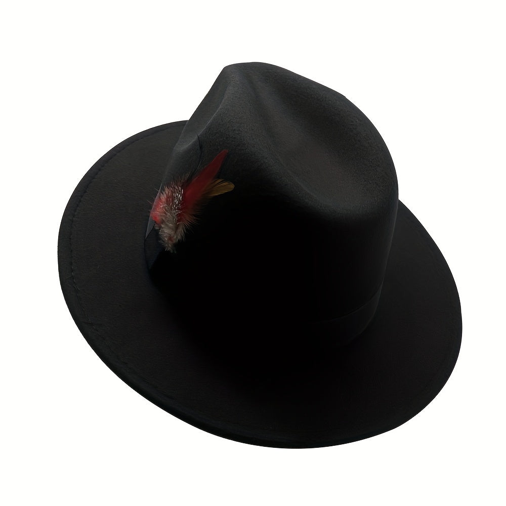 Wide Birm Fedora Hat Feather Decor Felt Hat