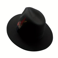 Wide Birm Fedora Hat Feather Decor Felt Hat