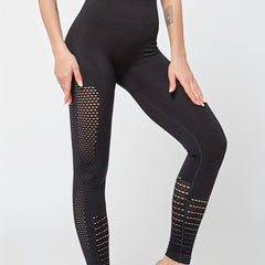 High Waist Hollow Yoga Leggings, Breathable Comfort
