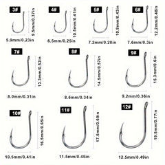 100pcs Fishing Hooks 10 Sizes Circle Barbed Hooks High Carbon Steel