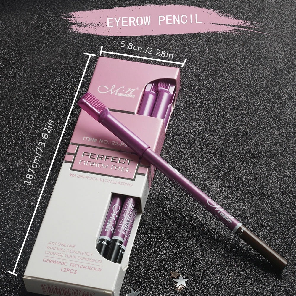 12pcs Waterproof Eyebrow Pencil Set with Brush and Comb