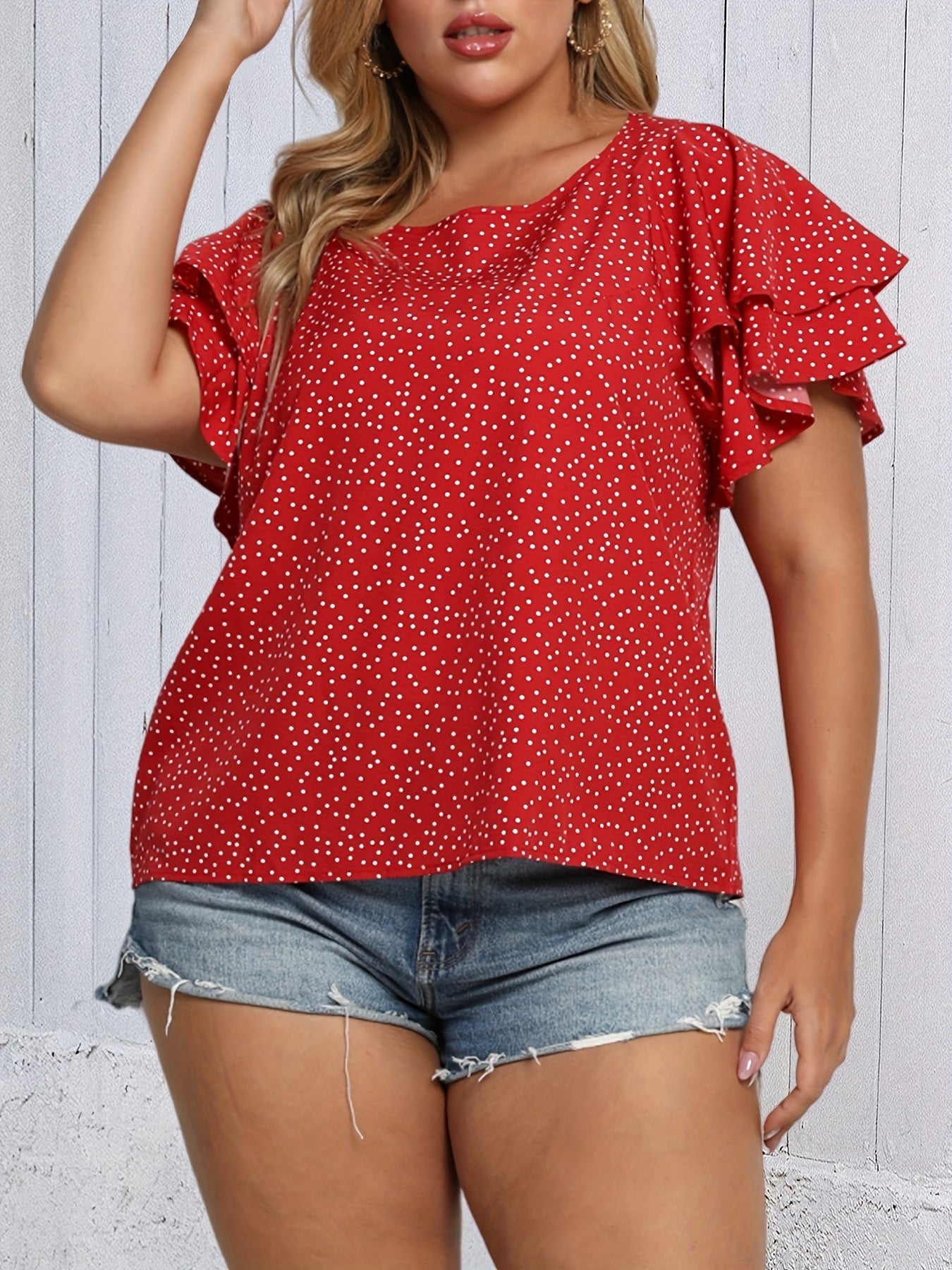 Polka Dot Layered Sleeve Blouse