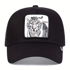 Tiger Patch Trucker Hat Mesh Anime Embroidery Dad Hats Animal Pattern