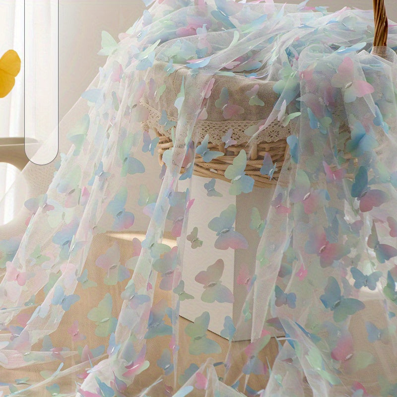 Rainbow Butterfly 3D Applique Flowers Mesh Lace Fabric 1 Yard