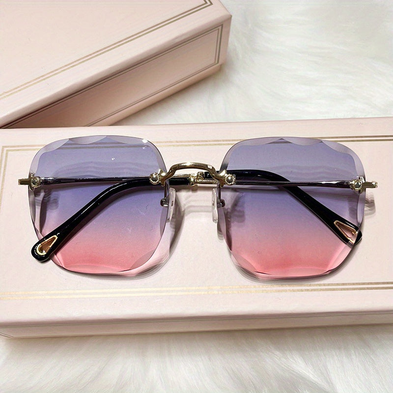 Gradient Lens Rimless Sunglasses Rivet Decor UV400