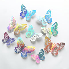 12 Piece 3D Colorful Silvery Butterfly Wall Sticker