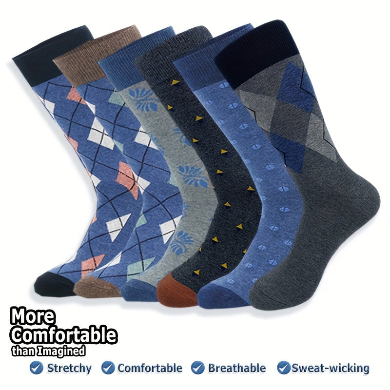 Men's Dress Socks Classic Pattern Crew Sock Breathable Sweat Wicking