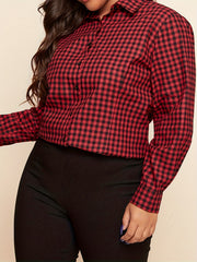 Plus Plaid & Skull Print Lace Button Up Long Sleeve Shirt Top