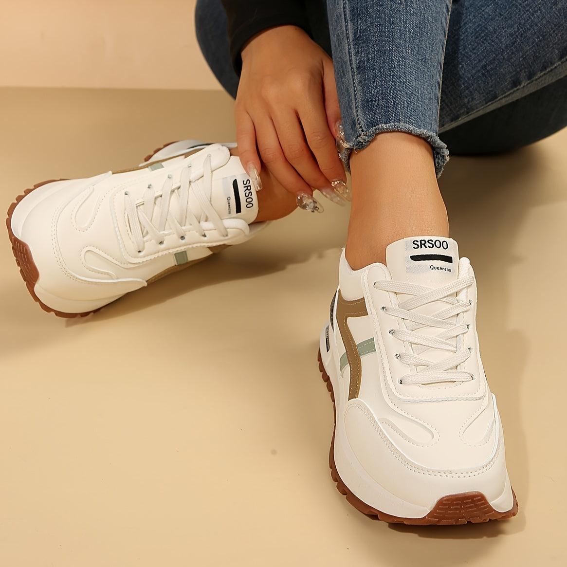 Women's Faux Leather Thick Bottom Skate Shoes Lightweight Sneakers
