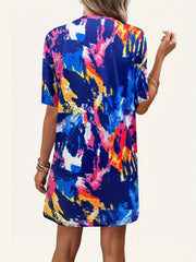 Tie Dye Crew Neck Short Sleeve Dress Women's Clothing