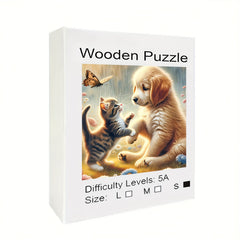 Adorable Kitten and Puppy Wooden Jigsaw Puzzle