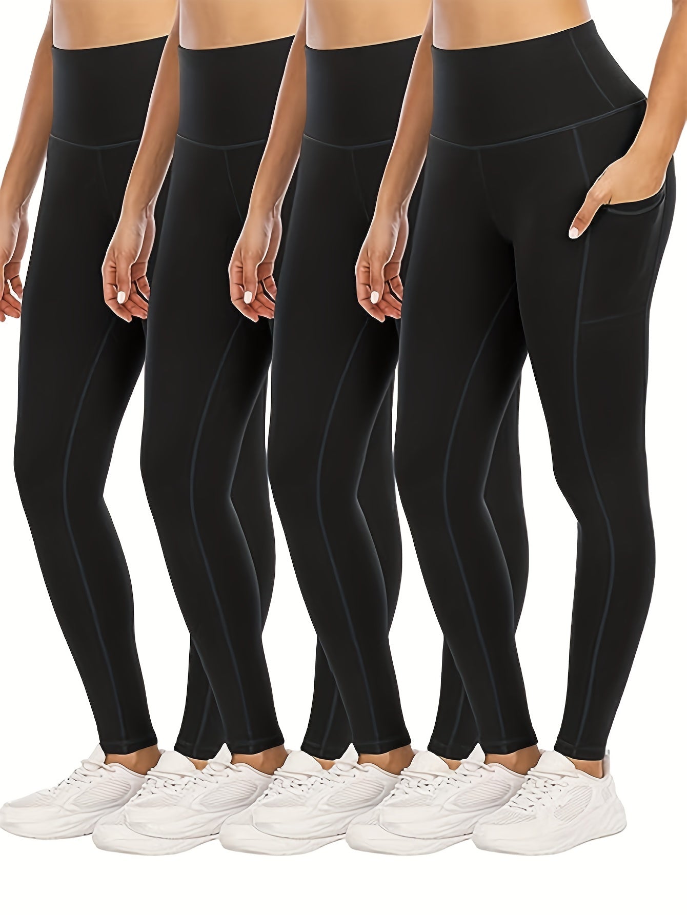4 Pack Plus Size Sports Leggings Women's Plus High Stretch Skinny Leggings