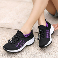 Women's Lightweight Knit Socks Shoes Low Top Lace Up Breathable Casual Shoes
