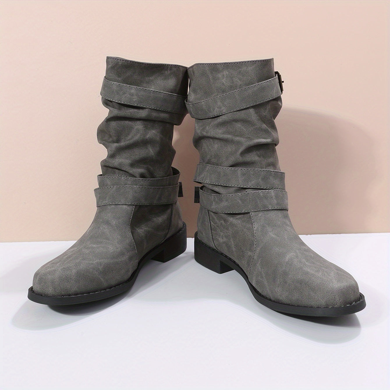 Women's Chunky Heel Boots Buckle Strap Dress Comfortable Walking Shoes