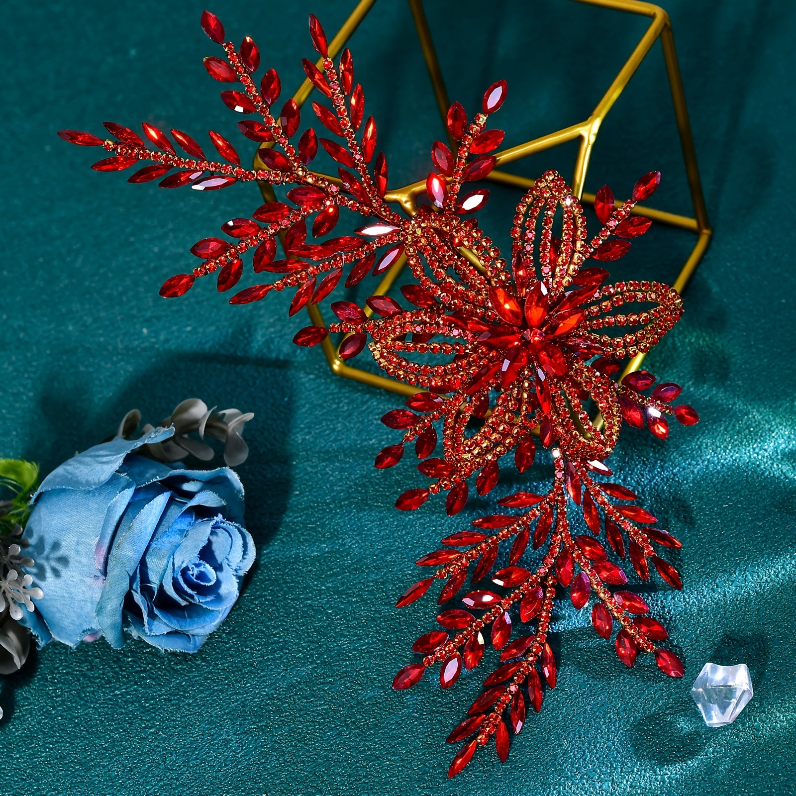 Red Rhinestone Bridal Hair Accessory Wedding & Halloween Party Hairpiece