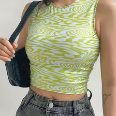 Sporty Crop Top Sleeveless Crew Neck Summer Tank