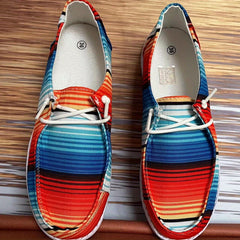Women's Striped Canvas Lace-Up Loafers