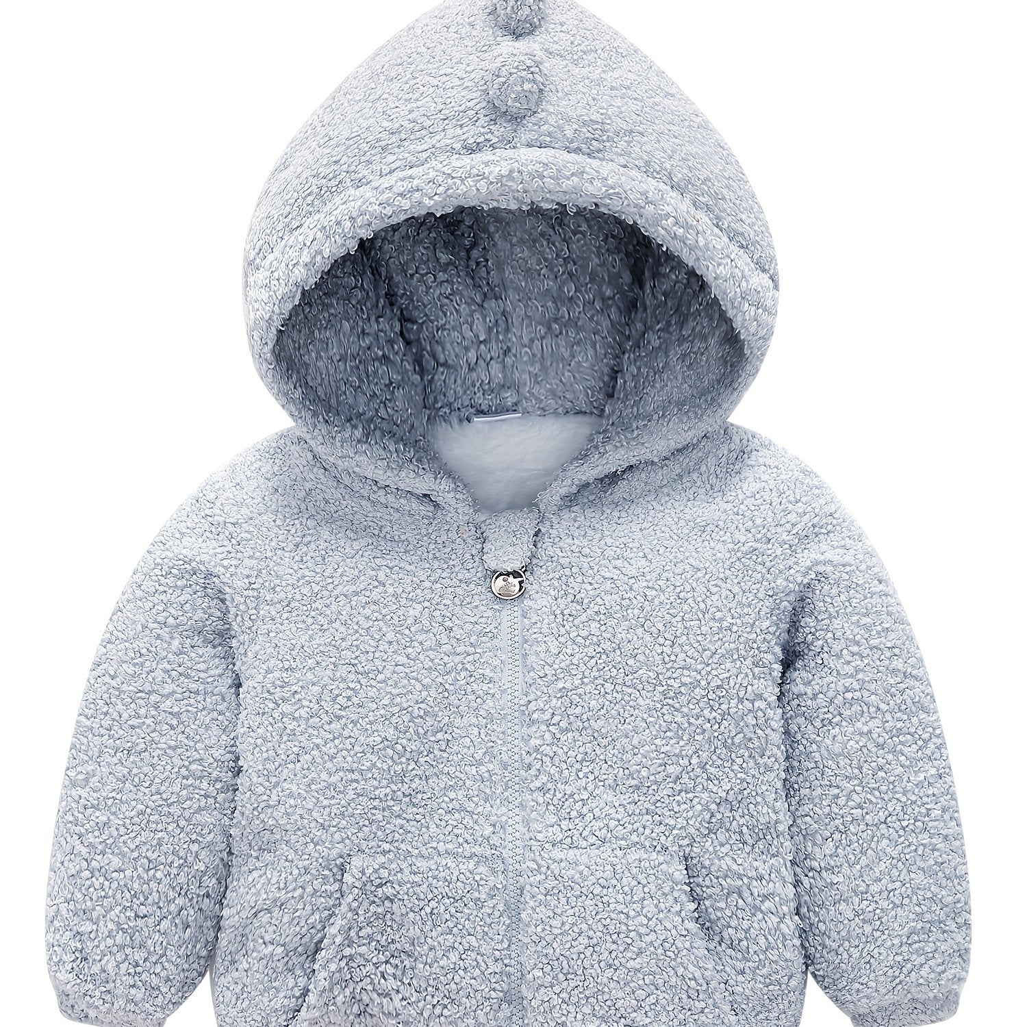 Kids Dino Zipper Jacket Thick Fleece Hooded Coat