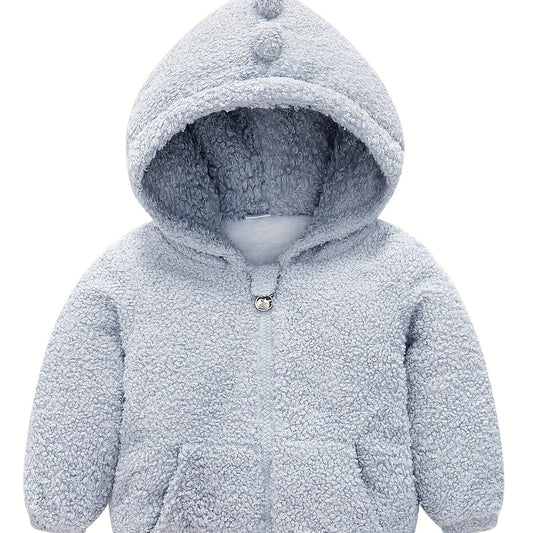 Kids Dino Zipper Jacket Thick Fleece Hooded Coat