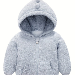 Kids Dino Zipper Jacket Thick Fleece Hooded Coat