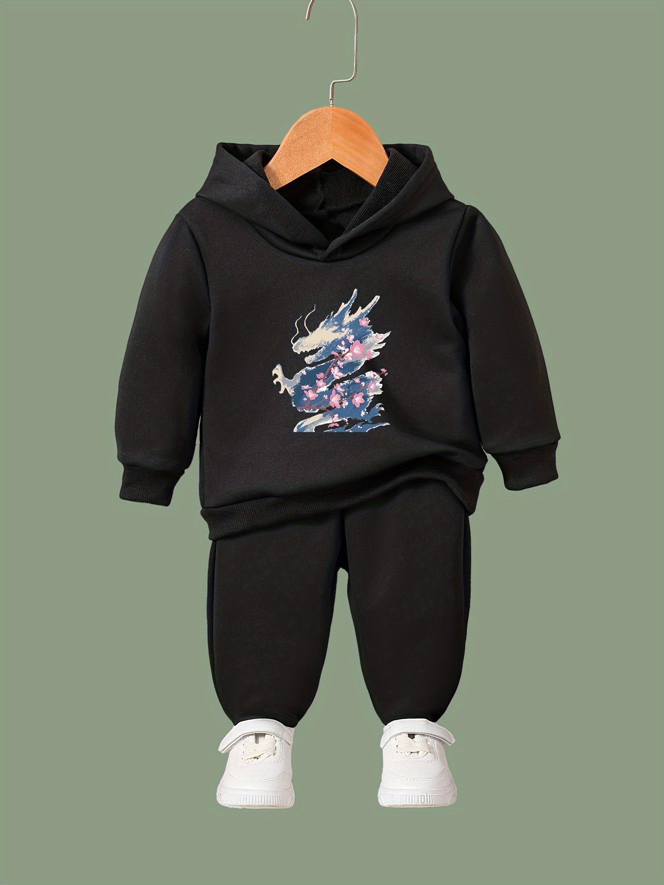 Flower Dragon Print 2pcs Girls Outfits For Sports Spring Fall Outdoor Gift Year
