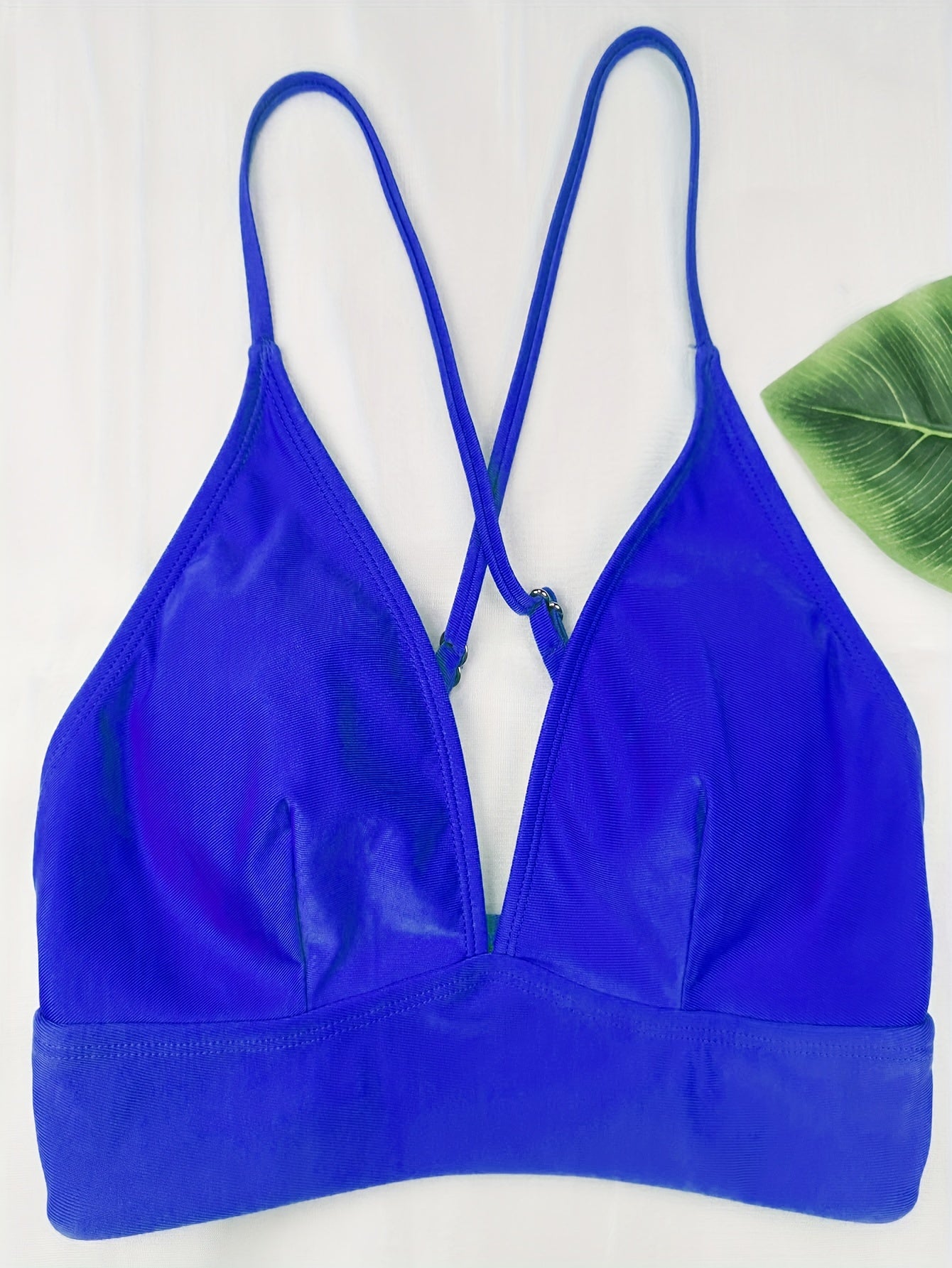 Criss Cross Back Bikini Top Wide Band Trim Triangle Beach Top