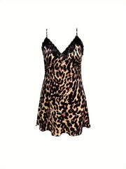 Sexy Leopard Print Lace Robe & Cami Dress Set