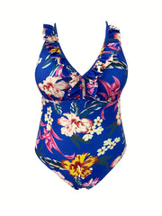 Plus Size Boho Swimsuit Floral Print Ruffle One Piece Bathing Suit