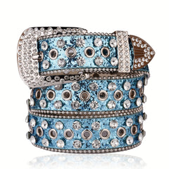 Glitter Belt Rhinestone Inlaid PU Belt Hip Hop Jeans Pants Belt