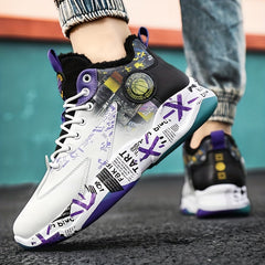 Men's Fuzz Lined Basketball Shoes Non Slip Lace Up Sneakers