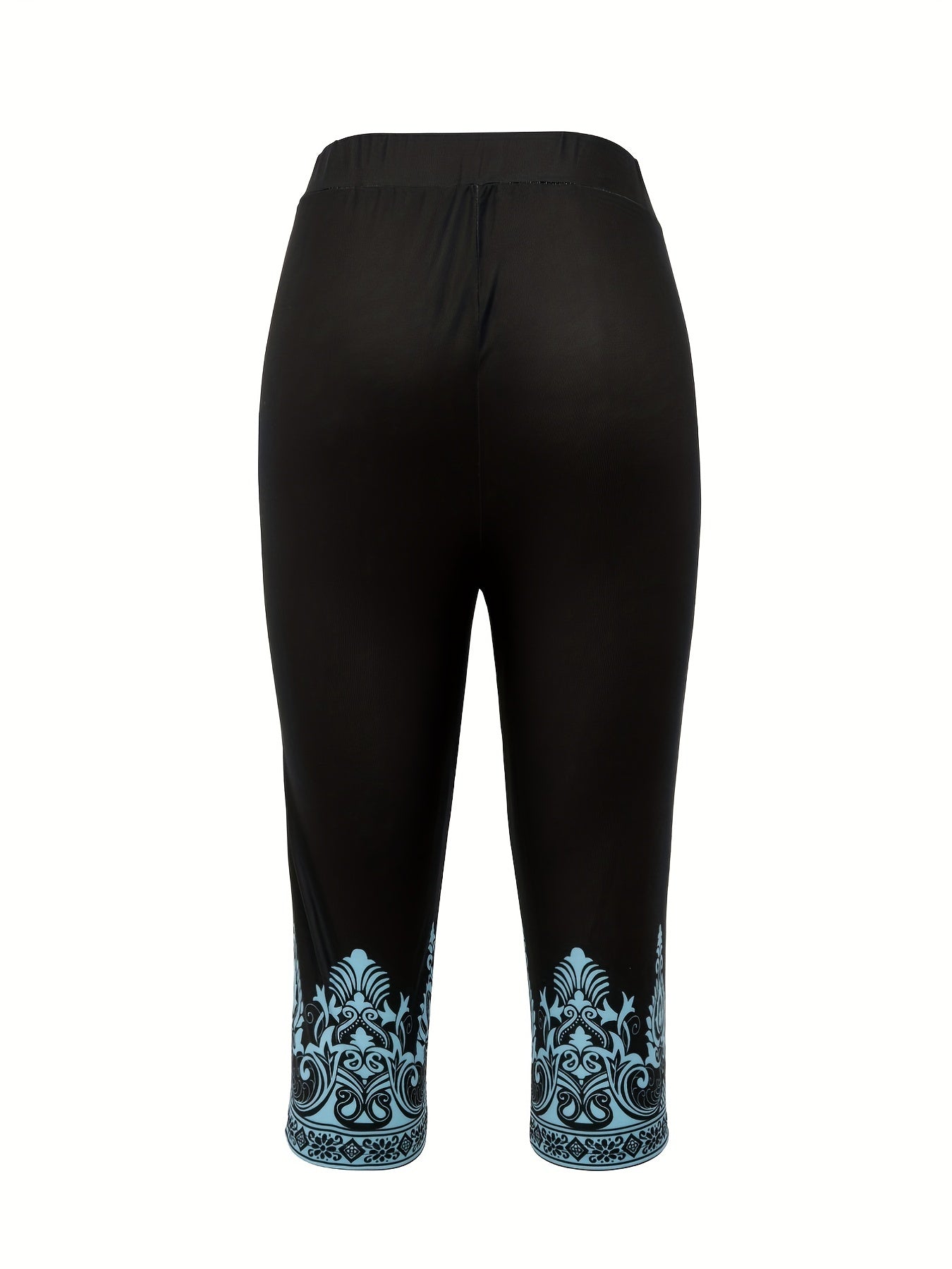 Graphic Print High Waist Cropped Leggings Skinny Casual Leggings