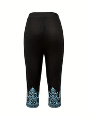 Graphic Print High Waist Cropped Leggings Skinny Casual Leggings