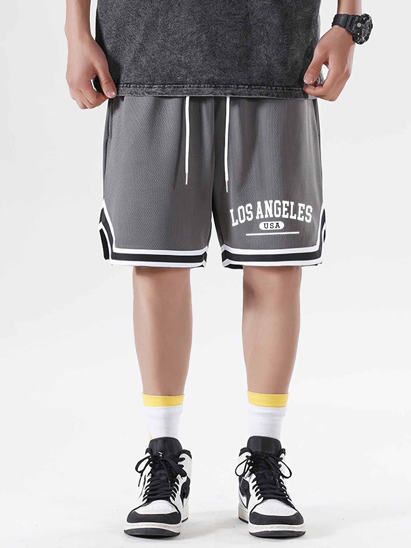 LA Striped Athletic Basketball Drawstring Shorts