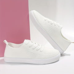 Women's Breathable Knit Sneakers Low Top Lace Up Round Toe Solid Casual Shoes