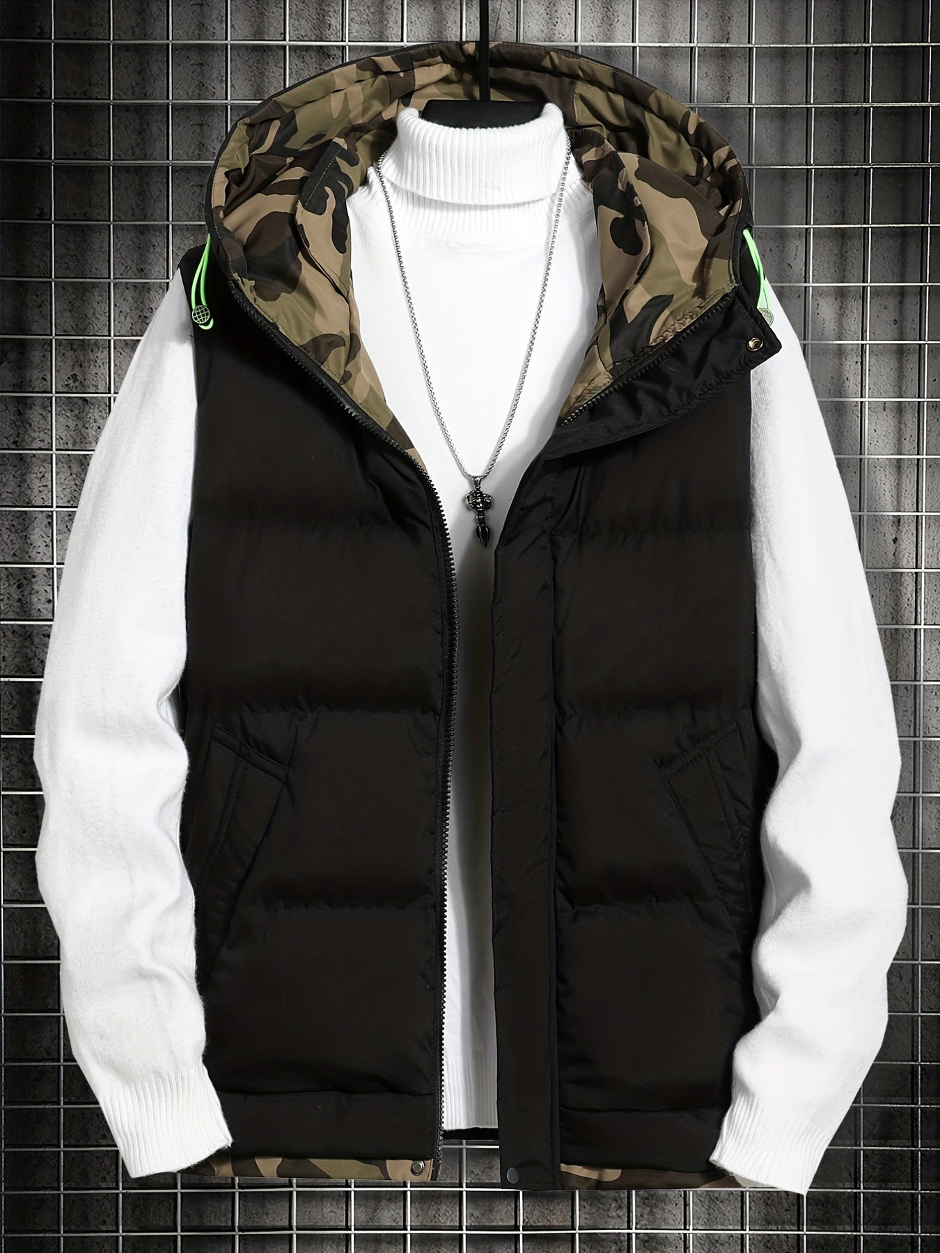 Winter Hooded Vest Men's Zip Up Vest with Pockets